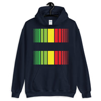 Green Yellow Red Broken Barcode Unisex Hoodie Original Art Abyssinian Kiosk Fashion Cotton Apparel Gildan Clothing Rasta Flag Reggae