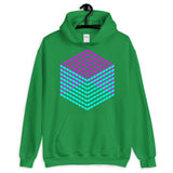 Cyan Magenta Cube Illusion Unisex Hoodie Abyssinian Kiosk 3D Bars Polygon Fashion Cotton Apparel Clothing Gildan Original Art