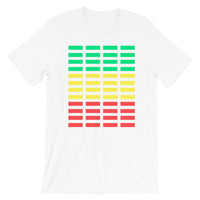 Green Yellow Red Grid Bars Unisex T-Shirt Abyssinian Kiosk Rectangle Bars Spaced Evenly Grid Pattern Fashion Cotton Apparel Clothing Bella Canvas Original Art