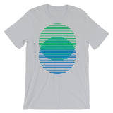 Green to Blue Lined Circles Unisex T-Shirt Abyssinian Kiosk Joining Circles Fashion Cotton Apparel Clothing Bella Canvas Original Art