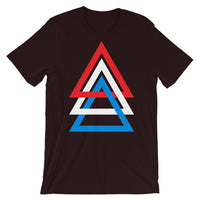 3 Triangles RWB Unisex T-Shirt Abyssinian Kiosk Red White Blue America Fashion Cotton Apparel Clothing Bella Canvas Original Art