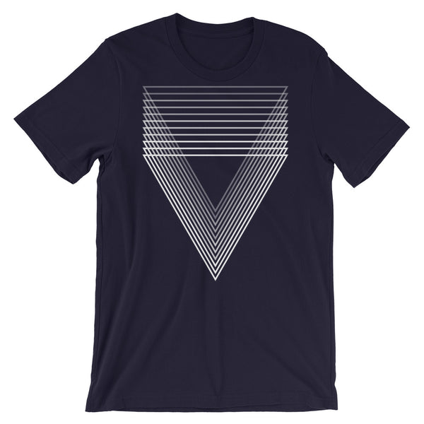 White Chiaroscuro Triangles Unisex T-Shirt From Light to Bold Color Abyssinian Kiosk Fashion Cotton Apparel Clothing Bella Canvas Original Art