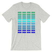 Green to Blue Grid Bars Unisex T-Shirt Abyssinian Kiosk Rectangle Bars Spaced Evenly Grid Pattern Fashion Cotton Apparel Clothing Bella Canvas Original Art