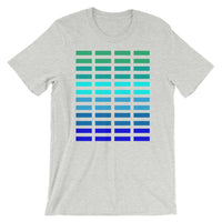 Green to Blue Grid Bars Unisex T-Shirt Abyssinian Kiosk Rectangle Bars Spaced Evenly Grid Pattern Fashion Cotton Apparel Clothing Bella Canvas Original Art