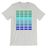 Green to Blue Grid Bars Unisex T-Shirt Abyssinian Kiosk Rectangle Bars Spaced Evenly Grid Pattern Fashion Cotton Apparel Clothing Bella Canvas Original Art