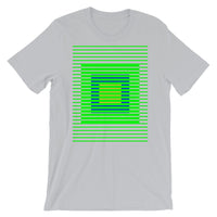 Green Stripes Blue Orange Squares Unisex T-Shirt Squares Within Lines Abyssinian Kiosk Fashion Cotton Apparel Clothing Bella Canvas Original Art