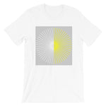 Half Blank Half Yellow Cube Spokes Grey BG Unisex T-Shirt Abyssinian Kiosk Squares Bicycle Spokes Background Fashion Cotton Apparel Clothing Bella Canvas Original Art