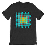 Cyan Red Yellow Ellipses Unisex T-Shirt Abyssinian Kiosk Fashion Ellipses Inside Ellipses Cotton Apparel Clothing Bella Canvas Original Art