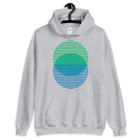 Green to Blue Lined Circles Unisex Hoodie Abyssinian Kiosk Joining Circles Fashion Cotton Apparel Clothing Gildan Original Art