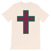 Black Pink Green Maze Cross Unisex T-Shirt Abyssinian Kiosk Christian Jesus Religion Lined Latin Cross Bella Canvas Original Art Fashion Cotton Apparel Clothing