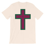 Black Pink Green Maze Cross Unisex T-Shirt Abyssinian Kiosk Christian Jesus Religion Lined Latin Cross Bella Canvas Original Art Fashion Cotton Apparel Clothing