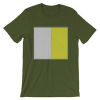 Grey Back White Yellow Lines Unisex T-Shirt Square Abyssinian Kiosk Fashion Cotton Apparel Clothing Bella Canvas Original Art