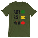 Abyssinia Black Letters Stars of David Unisex T-Shirt Ethiopian Lion of Judah Abyssinian Kiosk Abyssinia Ethiopia Flag