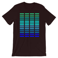 Green to Blue Grid Bars Unisex T-Shirt Abyssinian Kiosk Rectangle Bars Spaced Evenly Grid Pattern Fashion Cotton Apparel Clothing Bella Canvas Original Art