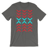 Arrows Down Up Red Cyan Unisex T-Shirt Abyssinian Kiosk Fashion Cotton Apparel Clothing Bella Canvas Original Art