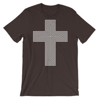 White & Empty Maze Cross Unisex T-Shirt Abyssinian Kiosk Christian Jesus Religion Lined Latin Cross Bella Canvas Original Art Fashion Cotton Apparel Clothing