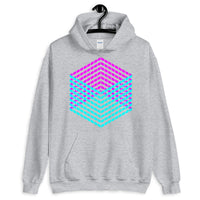 Cyan Magenta Cube Illusion Unisex Hoodie Abyssinian Kiosk 3D Bars Polygon Fashion Cotton Apparel Clothing Gildan Original Art