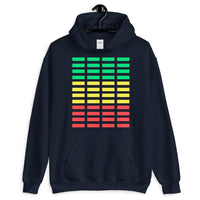 Green Yellow Red Grid Bars Unisex Hoodie Abyssinian Kiosk Rectangle Bars Spaced Evenly Grid Pattern Fashion Cotton Apparel Clothing Gildan Original Art