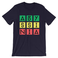 Abyssinia Black Letters in Blocks Unisex T-Shirt Abyssinian Kiosk Green Yellow Red Squares Fashion Cotton Apparel Clothing Bella Canvas Original Art