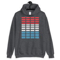 Red White Blue Grid Bars Unisex Hoodie Abyssinian Kiosk Rectangle Bars Spaced Evenly Grid Pattern Fashion Cotton Apparel Clothing Gildan Original Art