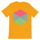 Cyan Magenta Cube Illusion Unisex T-Shirt Abyssinian Kiosk 3D Bars Polygon Fashion Cotton Apparel Clothing Bella Canvas Original Art