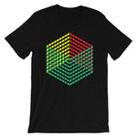 Green Yellow Red Cube Illusion Unisex T-Shirt Abyssinian Kiosk 3D Bars Polygon Fashion Cotton Apparel Clothing Bella Canvas Original Art