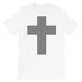 Black Empty Maze Cross Unisex T-Shirt Abyssinian Kiosk Christian Jesus Religion Lined Latin Cross Bella Canvas Original Art Fashion Cotton Apparel Clothing