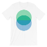 Green to Blue Lined Circles Unisex T-Shirt Abyssinian Kiosk Joining Circles Fashion Cotton Apparel Clothing Bella Canvas Original Art