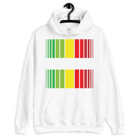 Green Yellow Red Broken Barcode Unisex Hoodie Original Art Abyssinian Kiosk Fashion Cotton Apparel Gildan Clothing Rasta Flag Reggae