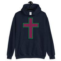 Black Pink Green Maze Cross Unisex Hoodie Abyssinian Kiosk Christian Jesus Religion Lined Latin Cross Gildan Original Art Fashion Cotton Apparel Clothing