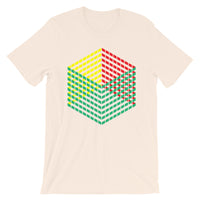 Green Yellow Red Cube Illusion Unisex T-Shirt Abyssinian Kiosk 3D Bars Polygon Fashion Cotton Apparel Clothing Bella Canvas Original Art