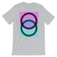 Black Rings Magenta Cyan Lines Unisex T-Shirt Abyssinian Kiosk Fashion Cotton Apparel Clothing Bella Canvas Original Art