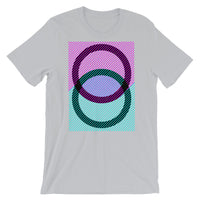 Black Rings Magenta Cyan Lines Unisex T-Shirt Abyssinian Kiosk Fashion Cotton Apparel Clothing Bella Canvas Original Art