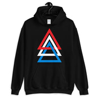 3 Triangles RWB Unisex Hoodie Abyssinian Kiosk Red White Blue America Fashion Cotton Apparel Clothing Gildan Original Art