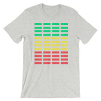 Green Yellow Red Grid Bars Unisex T-Shirt Abyssinian Kiosk Rectangle Bars Spaced Evenly Grid Pattern Fashion Cotton Apparel Clothing Bella Canvas Original Art