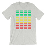 Green Yellow Red Grid Bars Unisex T-Shirt Abyssinian Kiosk Rectangle Bars Spaced Evenly Grid Pattern Fashion Cotton Apparel Clothing Bella Canvas Original Art