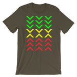 Arrows Down Up GYR Unisex T-Shirt Abyssinian Kiosk Green Yellow Red EthiopianFashion Cotton Apparel Clothing Bella Canvas Original Art