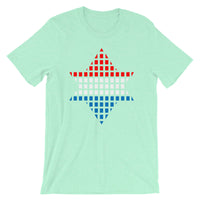 Red White Blue Boxes Star of David Unisex T-Shirt Abyssinian Kiosk Rectangles Jewish Falasha Abyssinia Ethiopia Bella Canvas Original Art Fashion Cotton Apparel Clothing