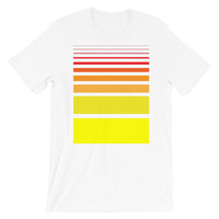Red to Yellow Unisex T-Shirt Bars and Lines Orange Abyssinian Kiosk Fashion Cotton Apparel Clothing Bella Canvas Original Art 