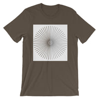 Half Blank Half Grey Cube Spokes White BG Unisex T-Shirt Abyssinian Kiosk Squares Bicycle Spokes Background Fashion Cotton Apparel Clothing Bella Canvas Original Art