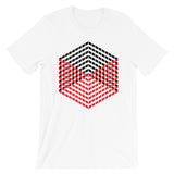 Red Black Cube Illusion Unisex T-Shirt Abyssinian Kiosk 3D Bars Polygon Fashion Cotton Apparel Clothing Bella Canvas Original Art