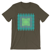 Cyan Red Yellow Ellipses Unisex T-Shirt Abyssinian Kiosk Fashion Ellipses Inside Ellipses Cotton Apparel Clothing Bella Canvas Original Art