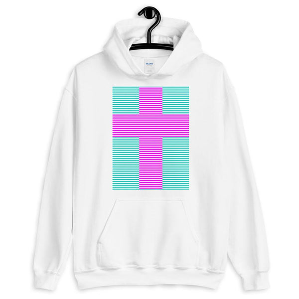 Magenta Cross Blue Green Lines Unisex Hoodie Abyssinian Kiosk Christian Jesus Religion Lined Latin Cross Gildan Original Art Fashion Cotton Apparel Clothing