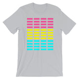 Pink Yellow Cyan Bars Unisex T-Shirt Abyssinian Kiosk Rectangle Bars Spaced Evenly Grid Pattern Fashion Cotton Apparel Clothing Bella Canvas Original Art