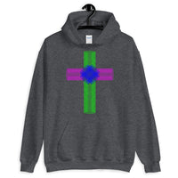 Green Magenta Blue Ellipse Cross Unisex Hoodie Abyssinian Kiosk Christian Jesus Religion Cross Gildan Original Art Fashion Cotton Apparel Clothing