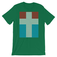 White Cross Red Blue Lines Unisex T-Shirt Abyssinian Kiosk Christian Jesus Religion Lined Latin Cross Bella Canvas Original Art Fashion Cotton Apparel Clothing