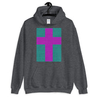 Magenta Cross Blue Green Lines Unisex Hoodie Abyssinian Kiosk Christian Jesus Religion Lined Latin Cross Gildan Original Art Fashion Cotton Apparel Clothing