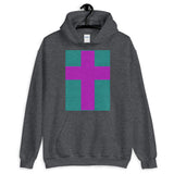 Magenta Cross Blue Green Lines Unisex Hoodie Abyssinian Kiosk Christian Jesus Religion Lined Latin Cross Gildan Original Art Fashion Cotton Apparel Clothing