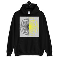 Half Blank Half Yellow Cube Spokes Grey BG Unisex Hoodie Abyssinian Kiosk Squares Bicycle Spokes Background Fashion Cotton Apparel Clothing Gildan Original Art