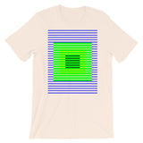 Blue Green Stripes Yellow Black Squares Unisex T-Shirt Squares Within Lines Abyssinian Kiosk Fashion Cotton Apparel Clothing Bella Canvas Original Art